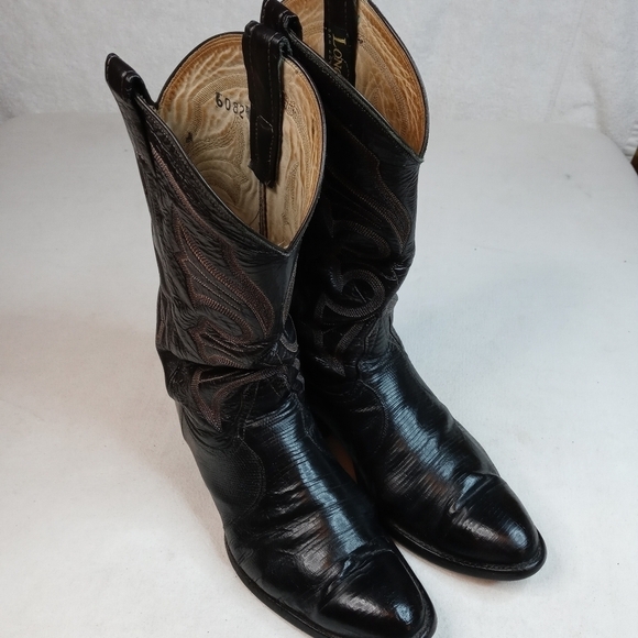 Longhorn men's black lizard skin western boots sz 8.5M - Picture 6 of 9